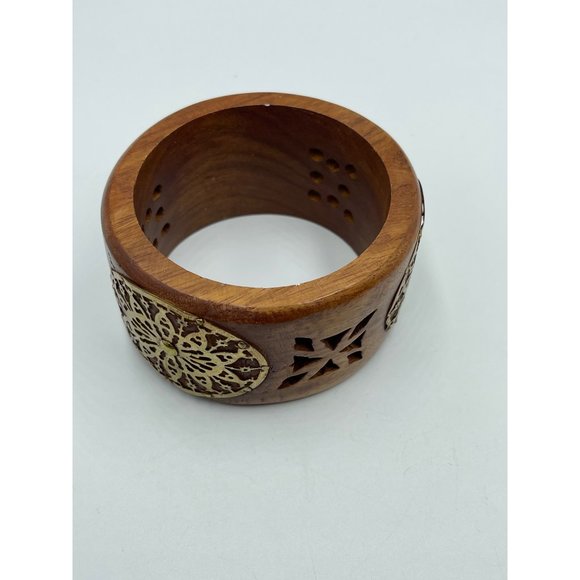 70's  Vintage Wooden Brass Bangle - Picture 6 of 6